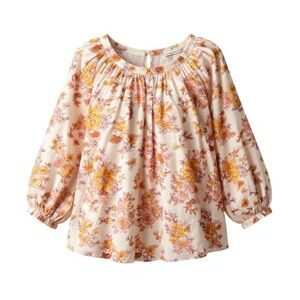 Cynthia Rowley Orange and Pink Smocked 3/4 Sleeve Blouse